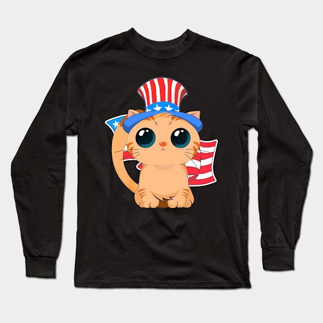 Patriot Cute Cat American Independence Day Long Sleeve T-Shirt by TheBeardComic